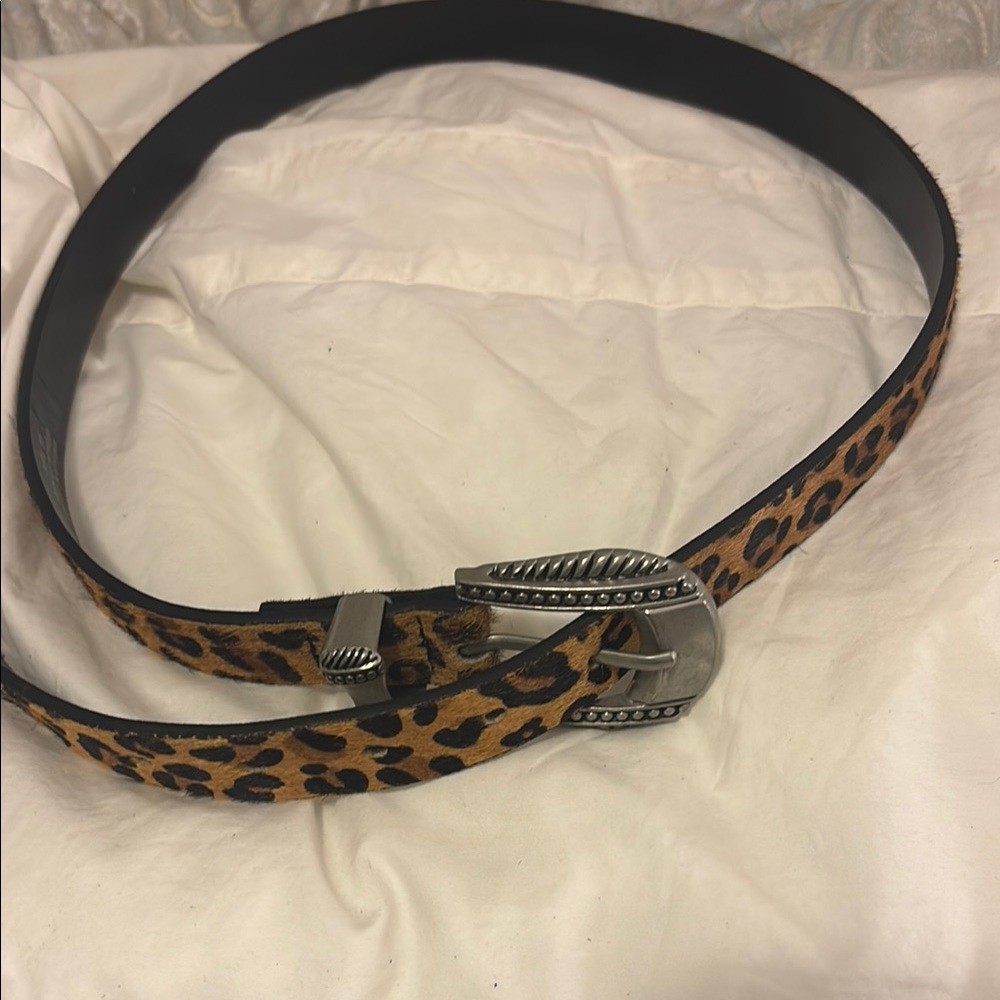 Leopard Print Belt with Silver Buckle